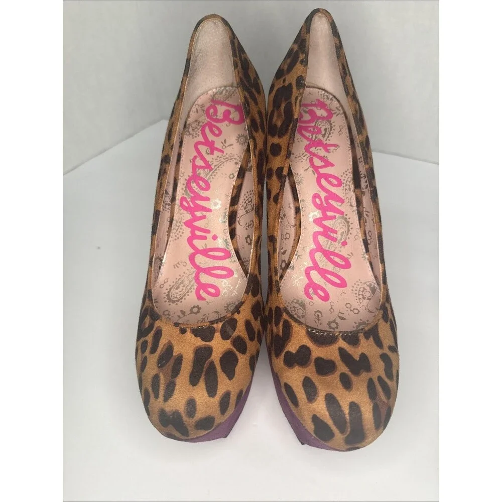 Betseyville Betsey Johnson Leopard Platform Pumps Womens 8 Purple Y2K Heels